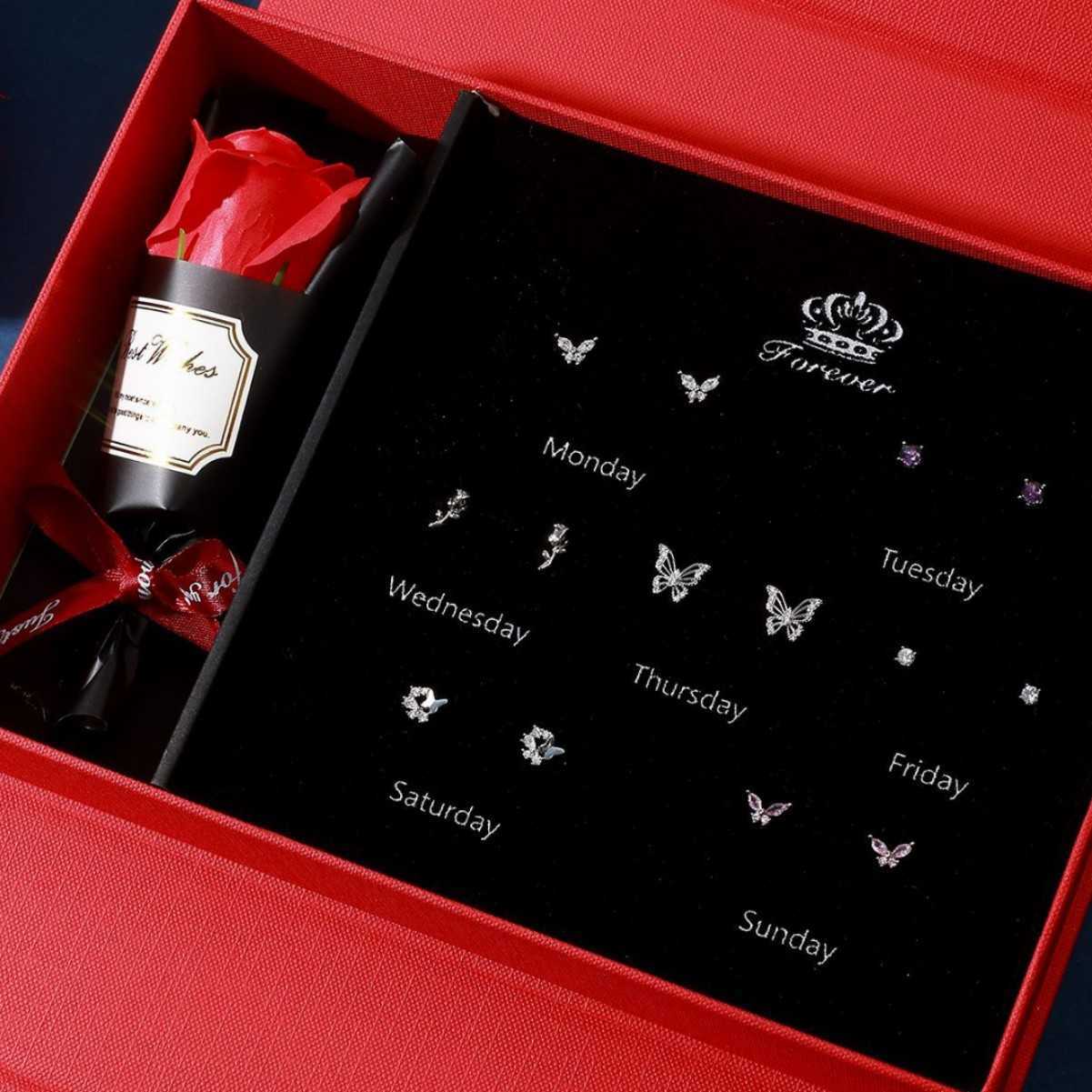 Medical titanium alloy ear hole one week earring set gift box Valentines Day gift for a girls wife and girlfriend W250312