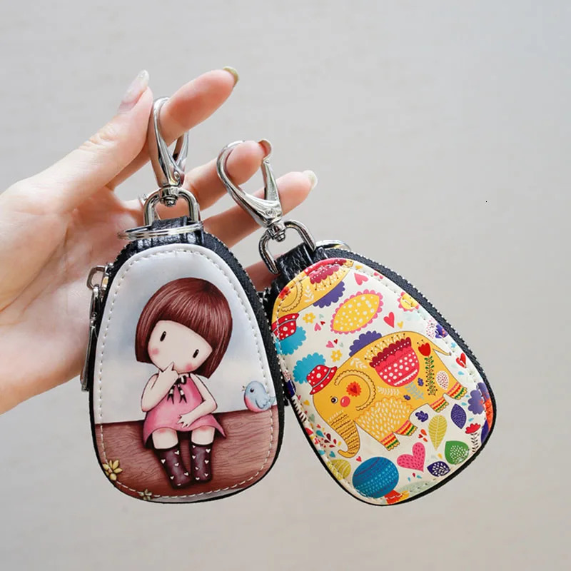 Casual Painted Women Key Bag PU Leather Key Wallets Housekeepers Car Key Holder Case Gigh Quality Keychain Pouch 250311