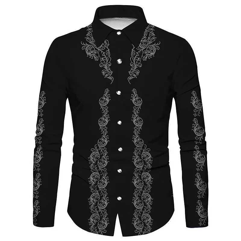 Western Tribal Mens Shirt Long Sleeve Suit Lapel Party Casual Top Fashion New High Quality Comfortable Material 2023 Plus Size W250312