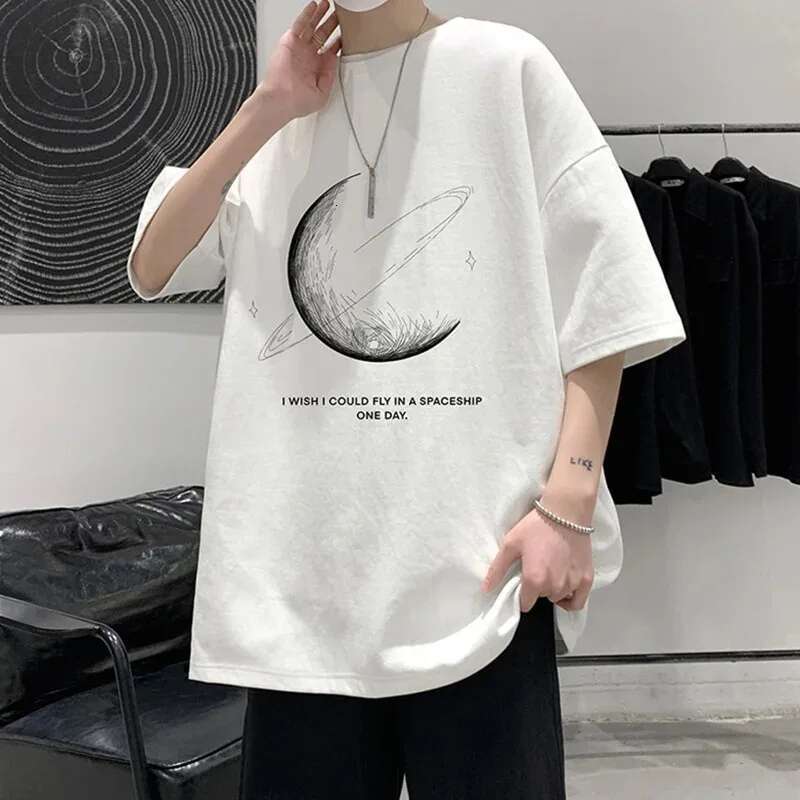 Men's Cotton Oversized T-Shirt Loose Tops Tshirts For Clothing Breathable Casual Pattern Short Sleeve Tees Streetwear Recommend