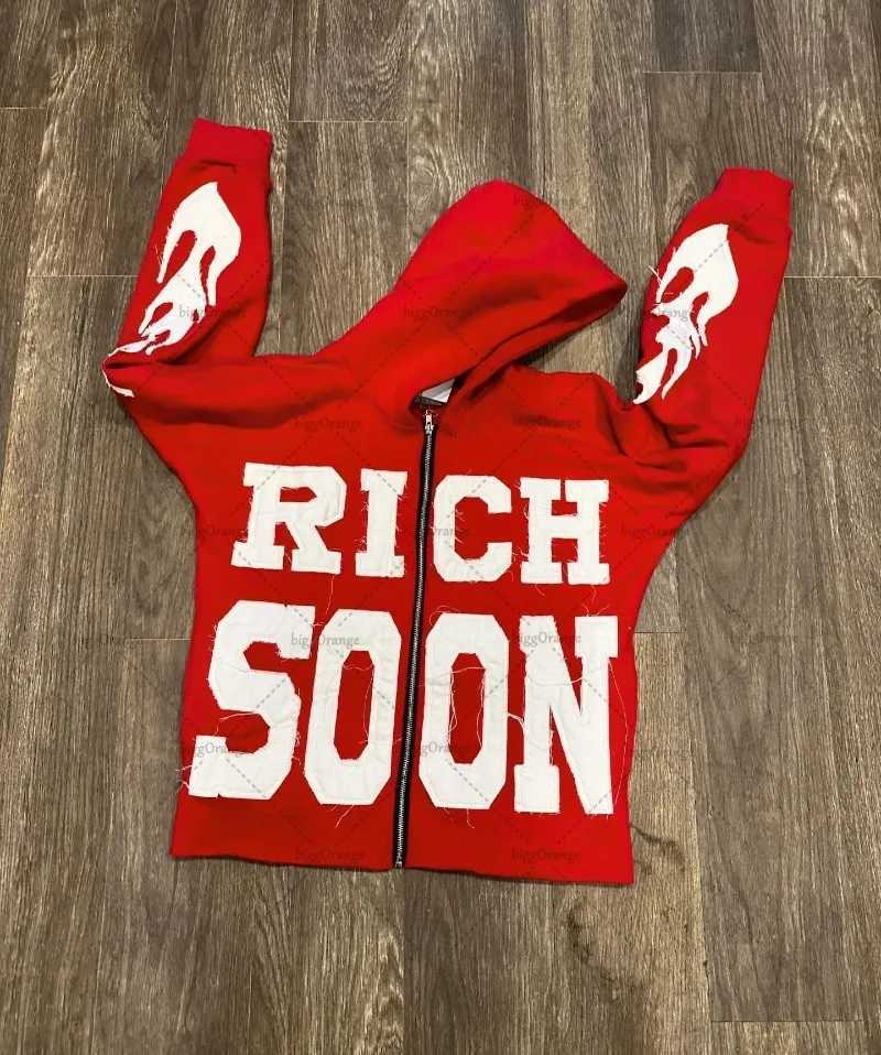 European and American Harajuku Retro Jacket Letter Embroidered Zipper Sweatshirt Men Fashion Versatile Oversized Hoodie Women M250312