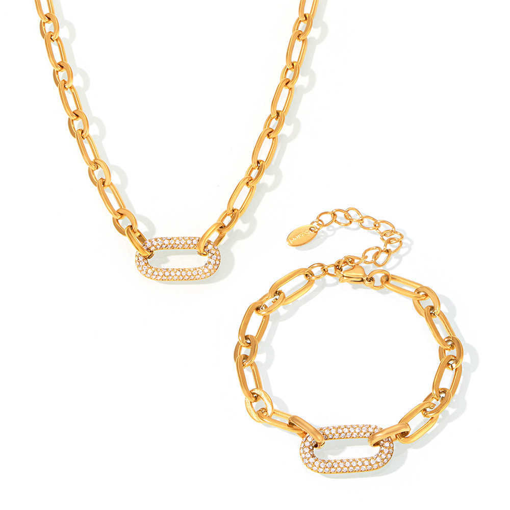 Xinyixin Stainless Steel Zircon Horseshoe Buckle Necklace Bracelet Jewelry Set Heavy Industry Plated 18k Real Gold Jewelry W250312
