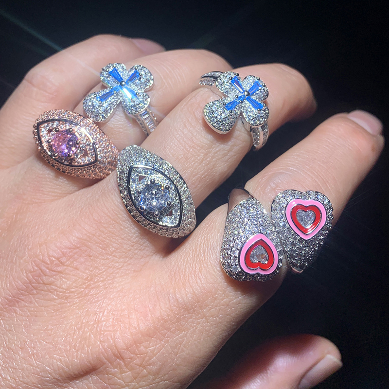 Hip Hop Casting Eye Rings Bling Full 5A Zircons Jewelry Real Gold Plated Cool Men Gift