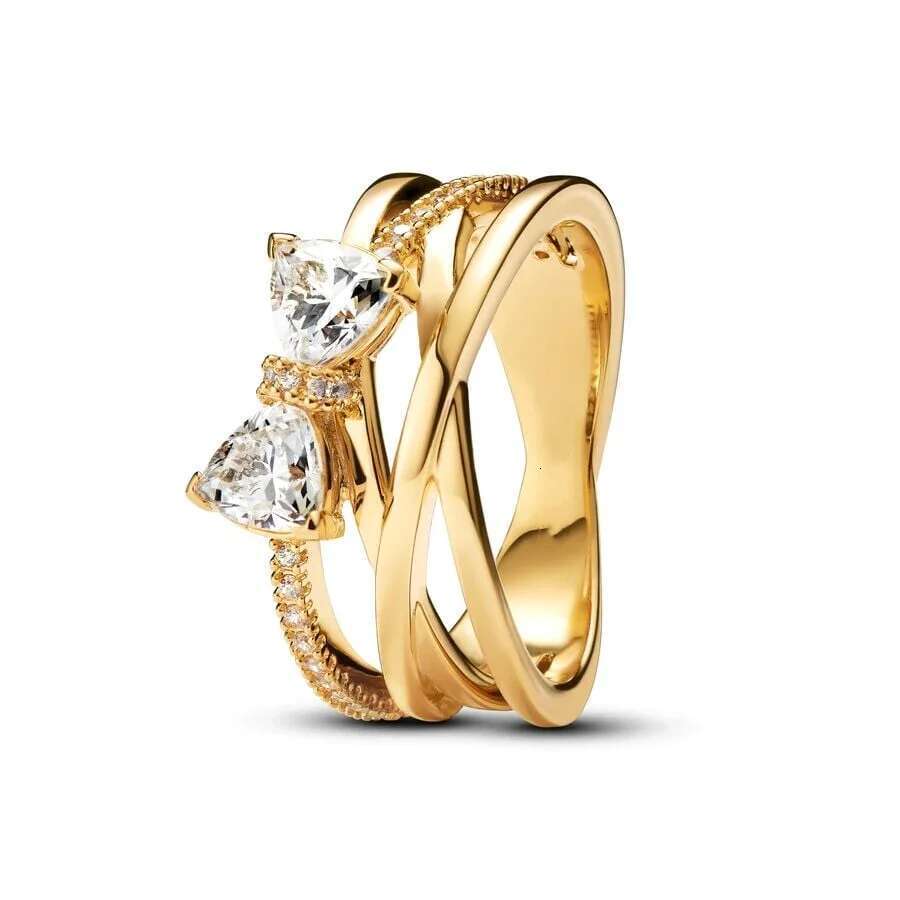 2024 NEW 925 Sterling Silver Sparking Pink Bow Heart Ring Shooting Stars Open Ring Blue Halo Chain Ring Gifts