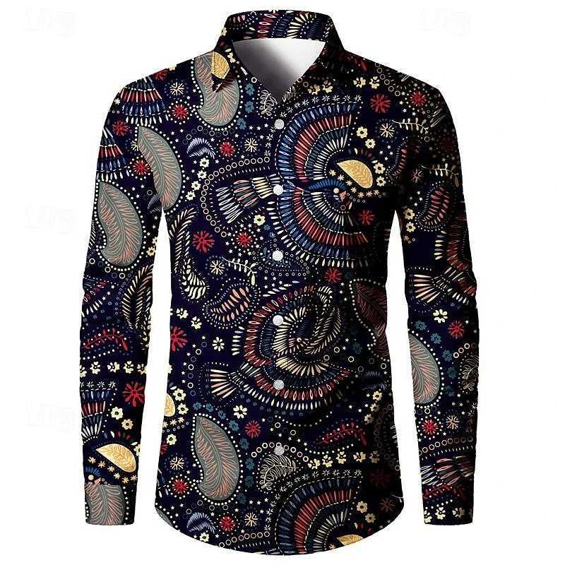 Retro Complex Pattern Mens Shirt 3D Printed Unique Long Sleeve Collar Button Shirt Formal Party Clothing Autumn Fashion Shirt W250312