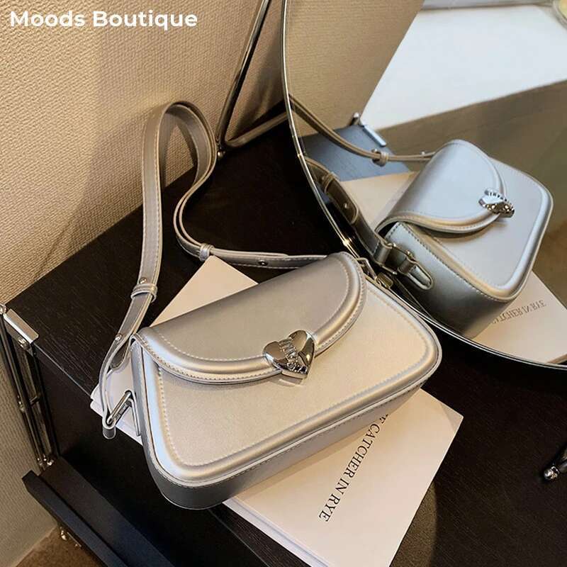 MOODS Loving Heart Buckle Crossbody Bags For Women 2025 Designer Handbags Sier Color Small Shoulder Underarm Phone Bag