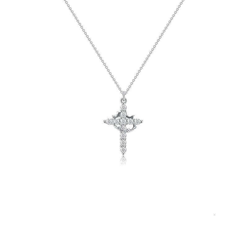 Fashionable stainless steel crown pendant with rotatable full cross zirconia necklace