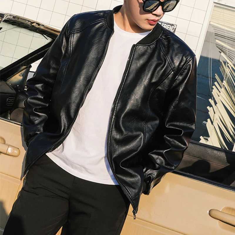 Autumn Winter Loose Casual Black PU Leather Coat Male Long Sleeve Fashion Zipper Outwear Top Hombre All-match Cardigans JacketT250311