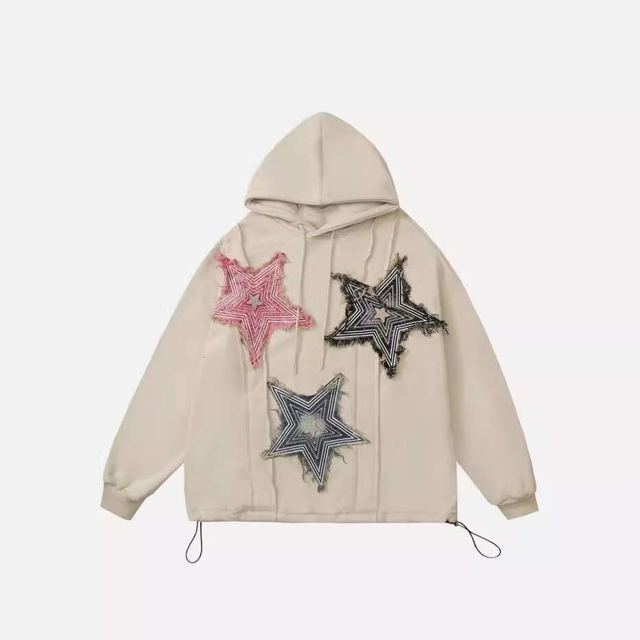 American high street fabric pentagram high-end niche design pleated hooded sweatshirt for men and women