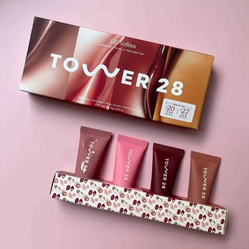 28 Beauty Lip Tint Moisturizing Set 4PCS Moisturizing Lip Glaze Makeup Lip Gloss Plumper Long Lasting Liquid Lipstick 5ml*4 W250312