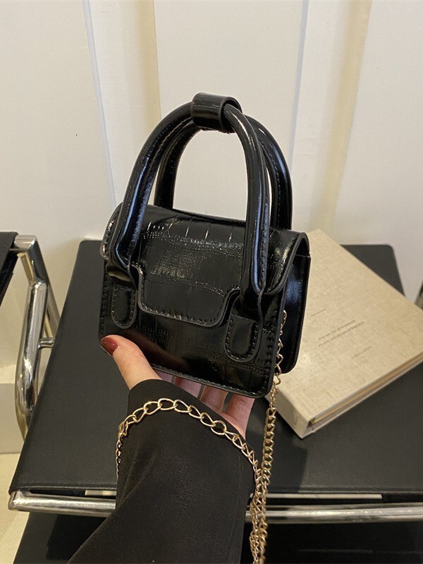 Fashion Designer Women s Hand held Light Luxury Trendy Hand held Stone Patterned Small Square Bag Mini Patent Leather Smooth Crossbody Bag Casual Wall