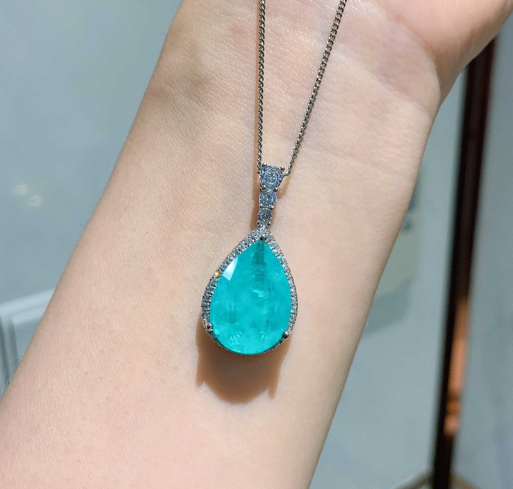 Zhuang Shengsheng Colorful Treasure Necklace Simulation Paraiba Pendant Ring Earnail Jewelry Set W250312