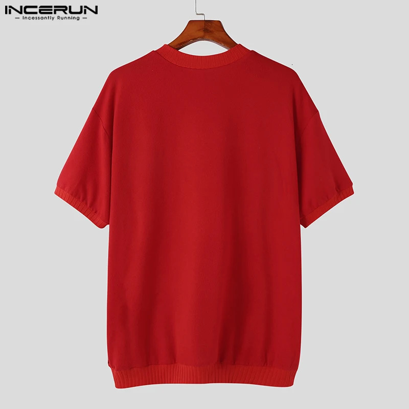 Fashion casual style top INCERUN mens short sleeved knitted Vneck printed Tshirt sexy and comfortable selling hollow vest 250312