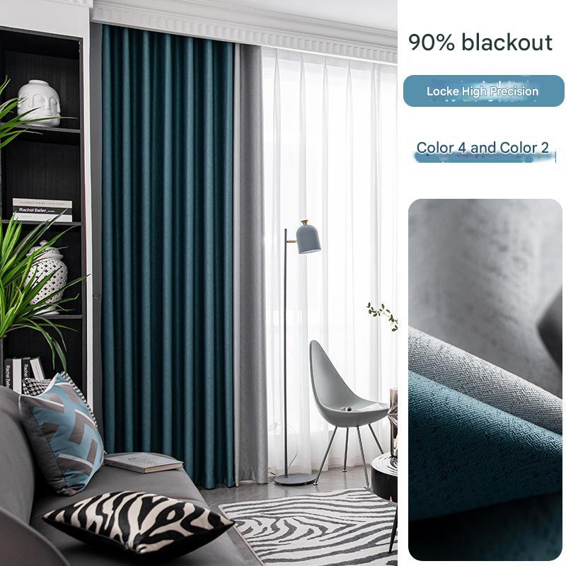 T0277 Modern simple thickened mink velvet curtain fabric solid color splicing blackout soundproof living room finished fabric curtain