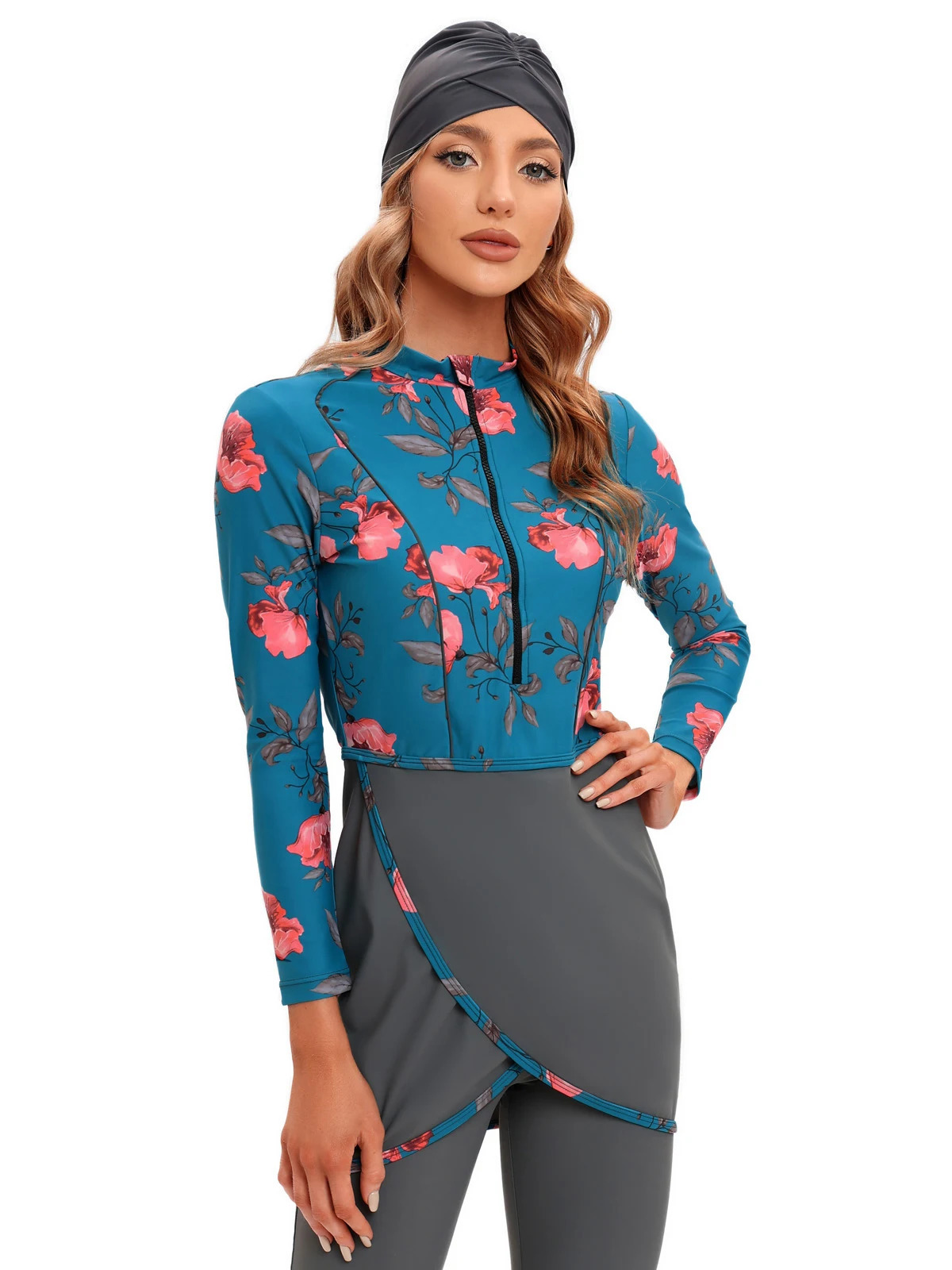 Women Modest Muslim Swimwear Patchwork Hijab Sport Long Sleeves Swimsuit 3pcs Islamic Wear Bathing Suit 250311