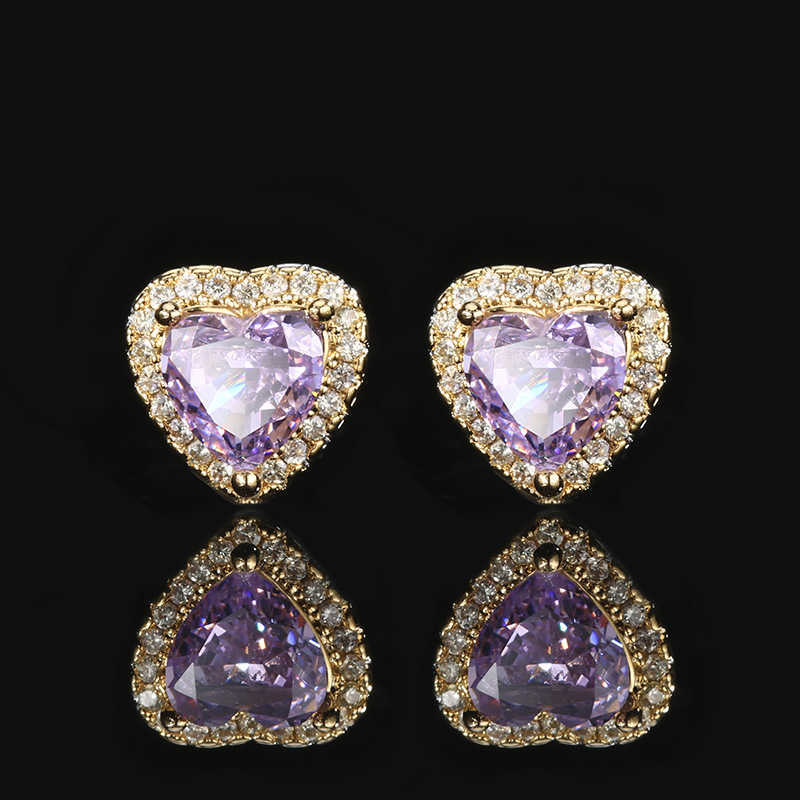 Autumn and Winter New Zhuangsheng High Carbon Diamond Ice Flower Cut Purple Diamond Copper Inlaid Heart Set 10 * 10-6 * 6 W250312