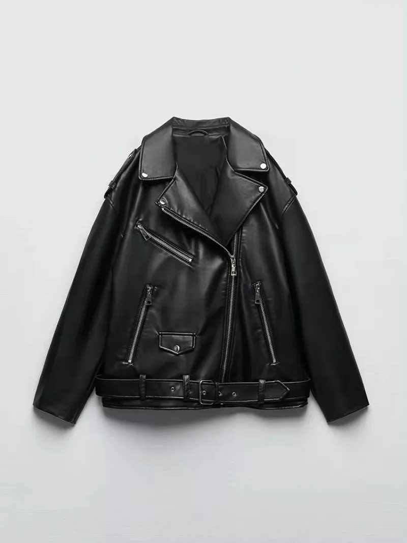American Fashion Trend PU Leather Jacket and Coat Women Street Y2K Hip Hop Loose Zipper Jacket Unisex Motorcycle Leather JacketT250311