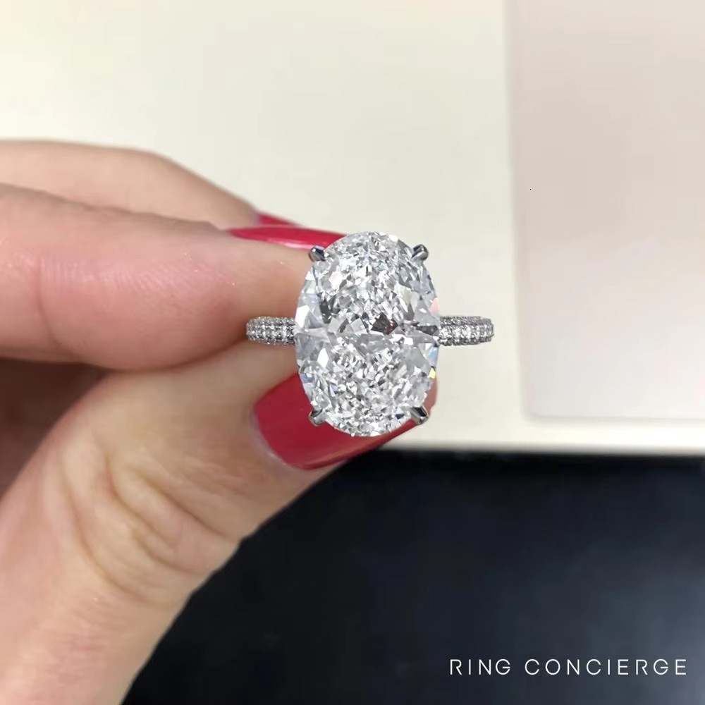 Luxury Jewelry 925 Silver Pave CZ Band Floating Oval Wedding Engagement Bridal Ring