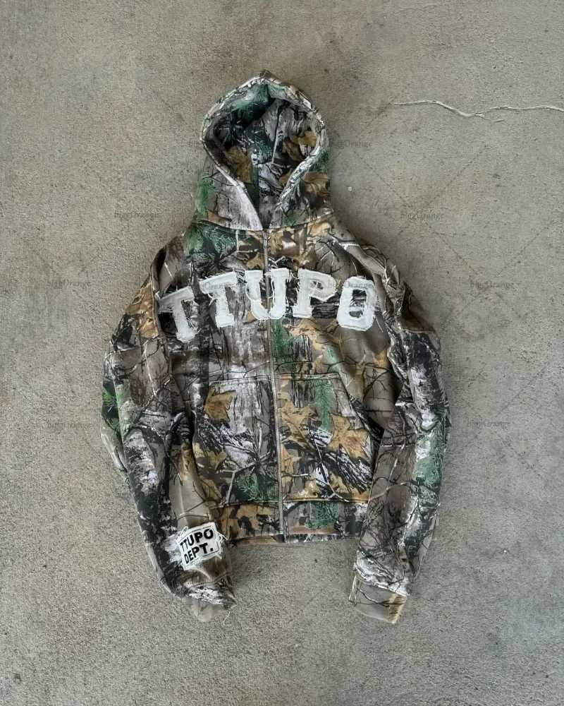 European and American Harajuku Retro Letter Embroidered Oversized Hoodie Men Camouflage Fashion Loose Casual Pullover Women M250312
