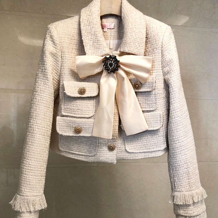 2025 Spring And Autumn Woolen Short Coat+A-Line Tassel Half Skirt Hip Wrap Two Piece Small Fragrant Style Set