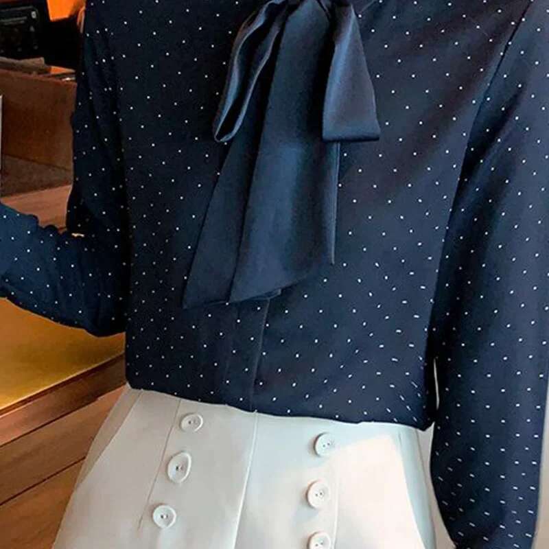 Femme Spring Korean Simplicity Button Printing Polo Collar Women Shirts All-Match Fashionable Temperament Polka Dot Long Sleeve
