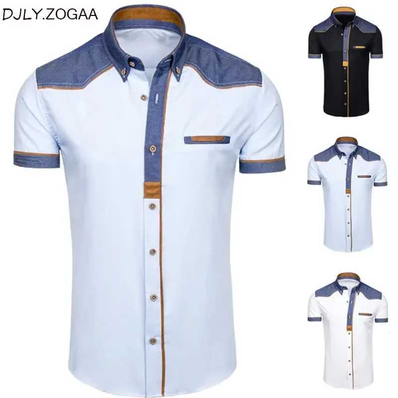 ZOGAA Mens Shirts Fashion Denim Short Sleeve Formal Shirts Mens Casual Summer Clothing Tops Slim Cotton Plus Size Male Shirts W250312