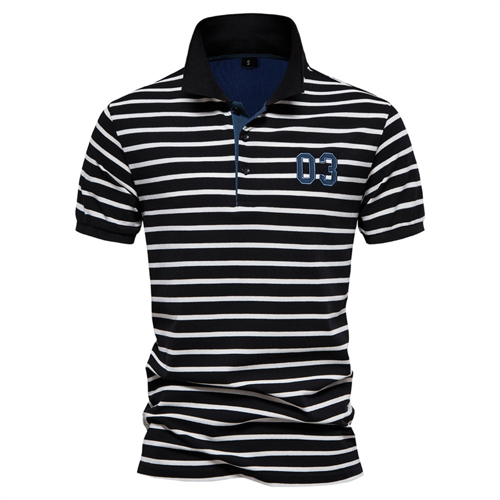 2025 Spring/Summer New European Stripe Short Sleeve t shirt Fashion Casual Men's Polo Collar Cotton Top tracksuit