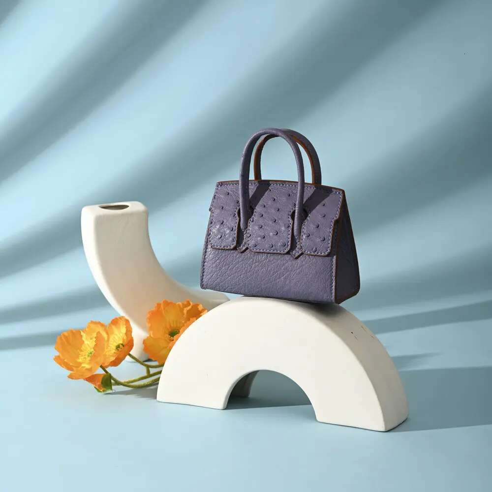 2024 New Ostrich Women Genuine Leather Small Lady Handbag Fashion Cute Mini Lipstick Chain Shoulder Bag 45