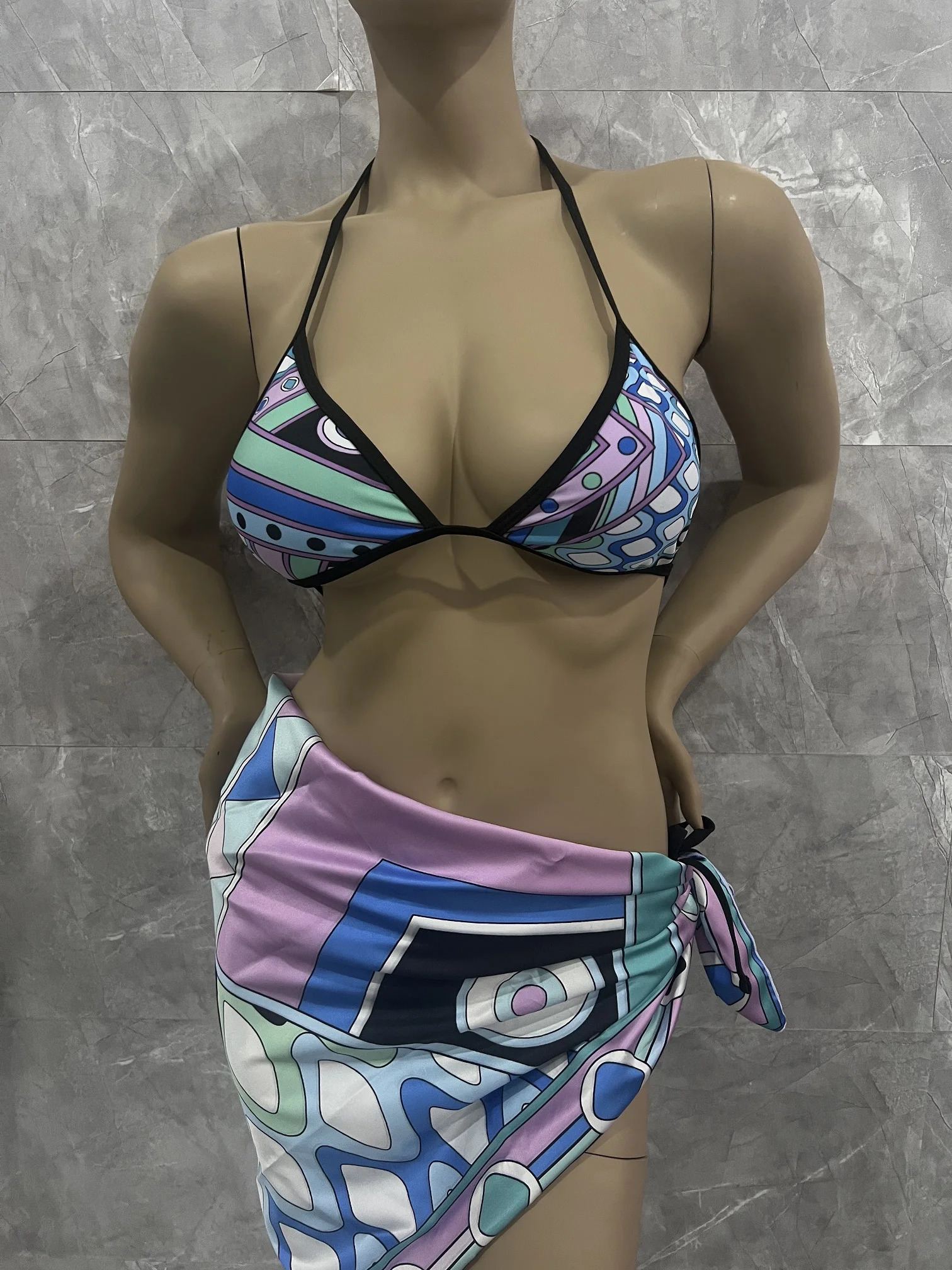 Skirt Bikini Women Swimwear Three Piece Of Bathing Suit Scarf Beachwear Sexy Swimsuit 250311
