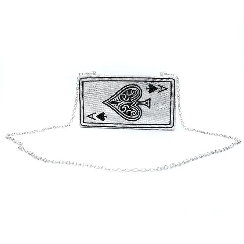 Poker Card Spades Ace Women Crystal Clutch Purse Evening Bag Rhinestone Lady Handbags Crossbody Shoulder Bags For Party 250311