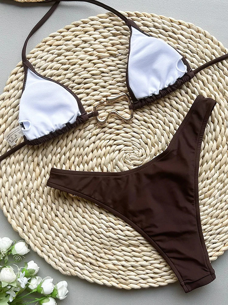 Miyouj Bandage swimsuit solid bikini triangle womens patch work 2piece Biquini Mujer Mirco beach suit 250310