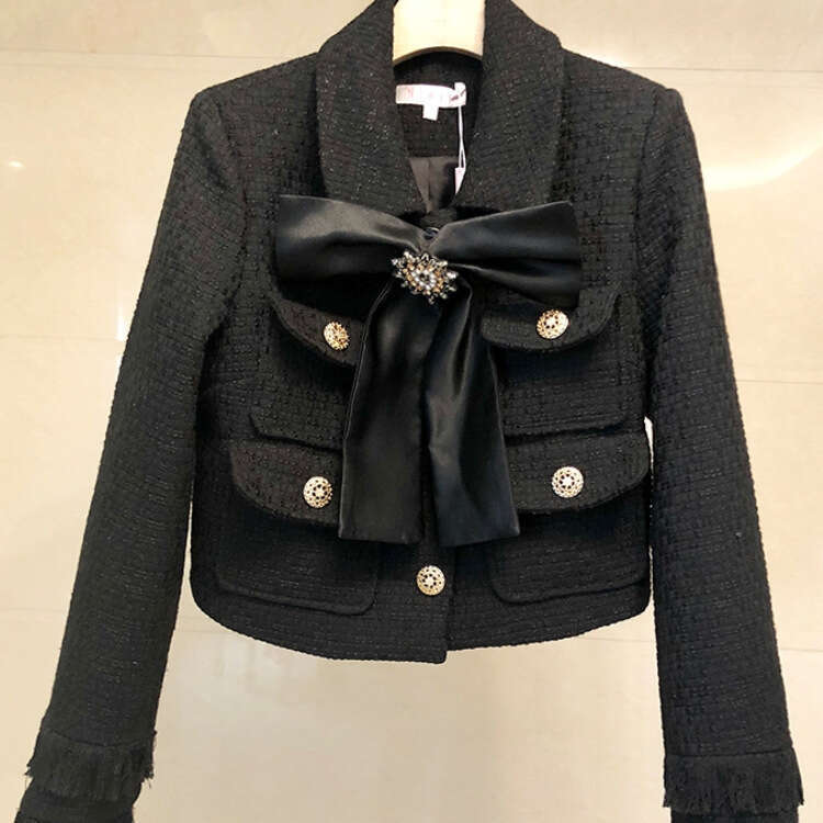 2025 Spring And Autumn Woolen Short Coat+A-Line Tassel Half Skirt Hip Wrap Two Piece Small Fragrant Style Set