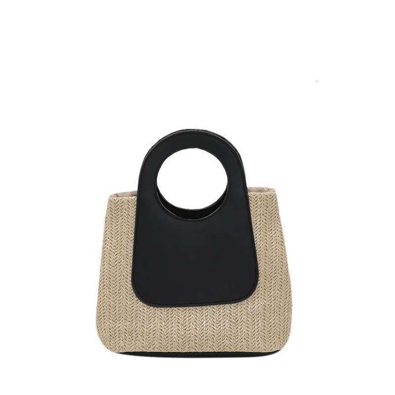 Vintage Color Patchwork Straw Large Capacity Hand-woven Bag Simple Fashion Shoulder Handbag
