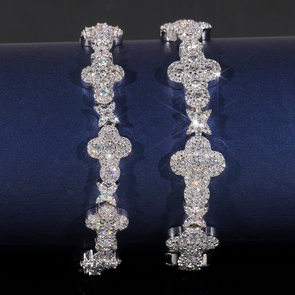 10/13mm Moissanite Clover Bracelet S925 Silver Iced Out For MenWomen Hip Hop Jewelry Pass Diamonds Tester With GRA Free Shipping
