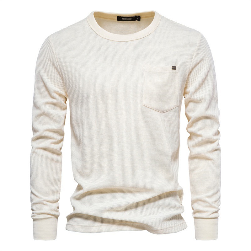 2025 Spring New European Waffle Long Sleeve Round Neck Men's Cotton T-shirt polo tracksuit