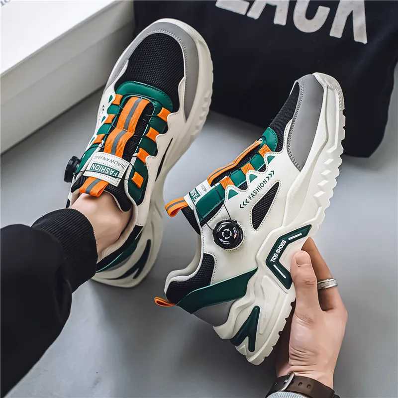 Mens Korean rotating buckle trendy casual sports shoes four season soft soled non slip outdoor running shoes student sneakersXJ250312