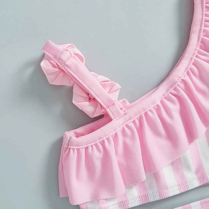 Citgeett Summer Kids Toddler Girl Bikini Set Swimsuit Stripe Print Ruffled Floral Shorts Bathing Suit Beachwear Clothes 250311