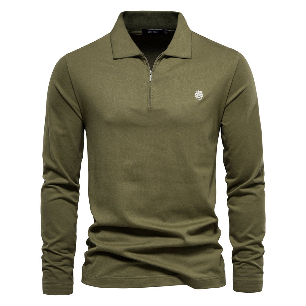 2025 Autumn/Winter New Long Sleeve POLO Shirt Embroidered Men's Casual Solid Color Top Zipper Lapel Pure Cotton tracksuit