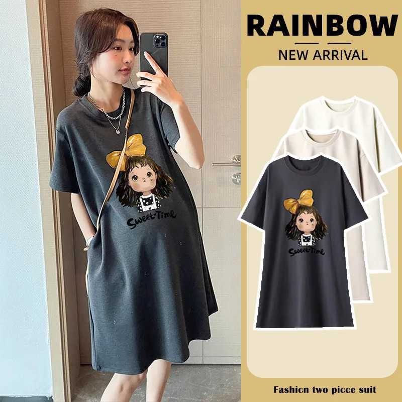 Maternity Summer Dress New Maternity Dress Fashionable Casual Sweet Age Reduction Loose Large Size Small T-Shirt SkirtT250311