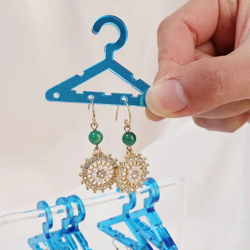 Earring Stand Organizer with 8 Soft Pottery Pouches - Clear Coat Hanger Design
