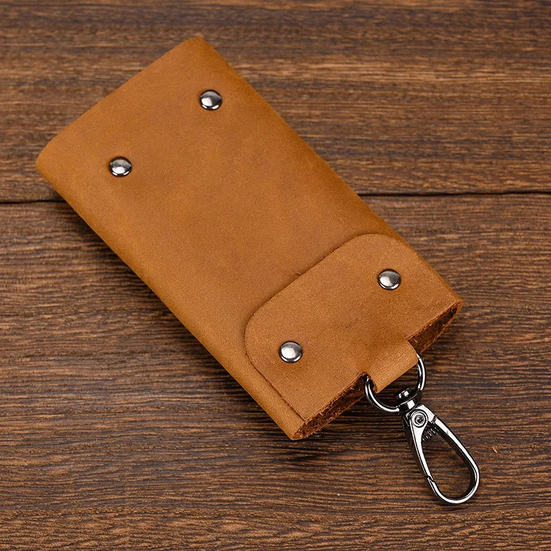 Vintage Crazy Horse Genuine Leather Keychain Mens Keychain Womens Keyholder Bull Split Car Keybag 250311
