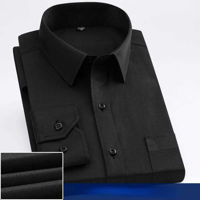 Solid Basic Dress Shirt Big Plus Size 7XL 8XL Long Sleeve Male Standard-fit Formal Social Grey Blue Work Office Business Shirts W250312