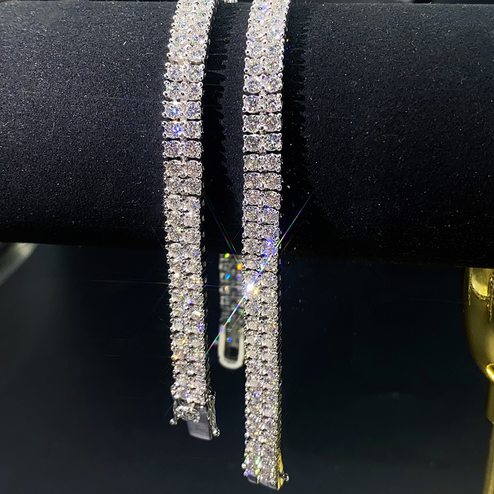6.6mm 2 Rows Moissanite Tennis Chain Bracelets S925 silver Iced Out for Men Hip Hop Jewelry Pass Diamonds Tester With GRA