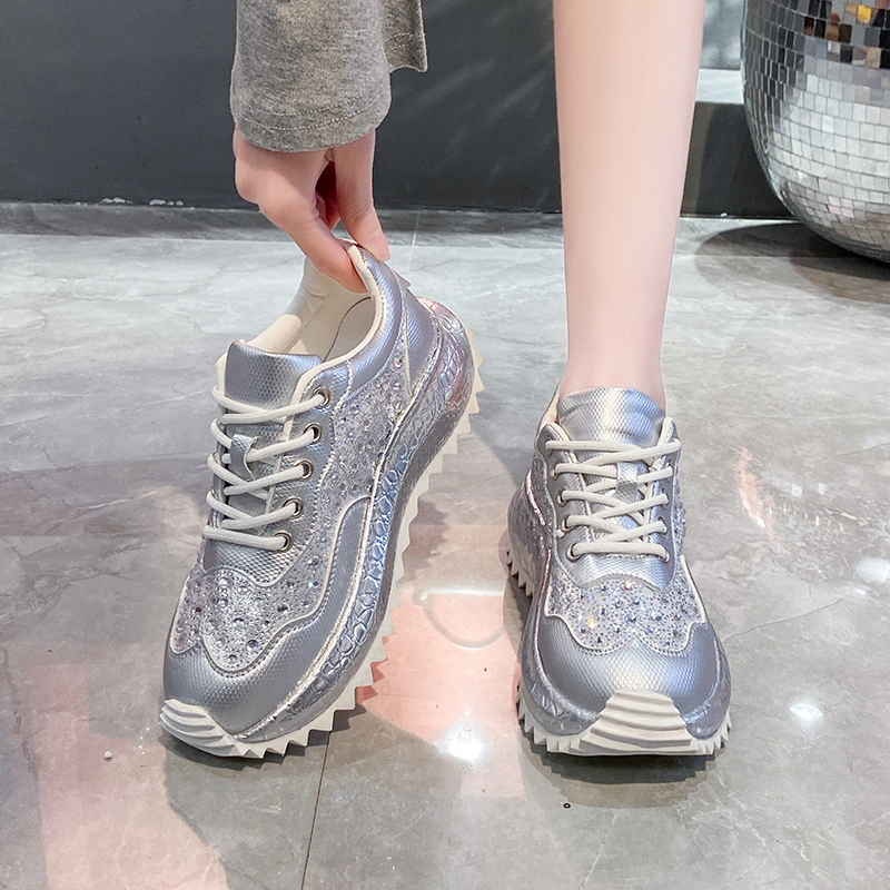Women Luxury Genuine Leather Shoes New Rhinestone Women Sneakser Diamond Breathable Casual Designer Sneakers zapatillas mujer Non slip Lace up Casual 