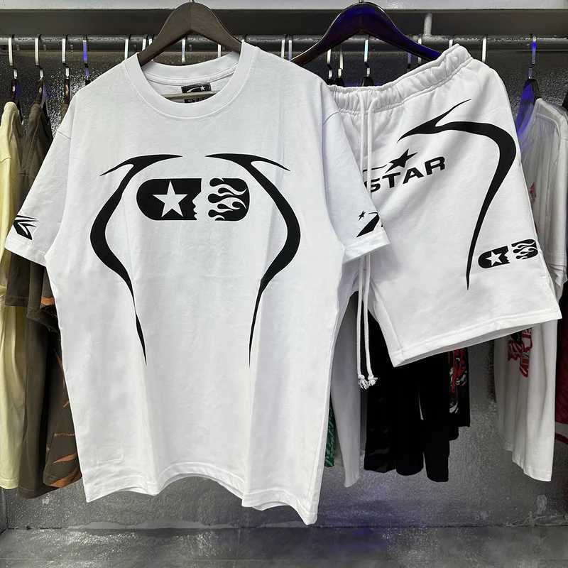 European and American Hip hop Trendy brand summer sports loose cotton short sleeved T-shirt set X250312