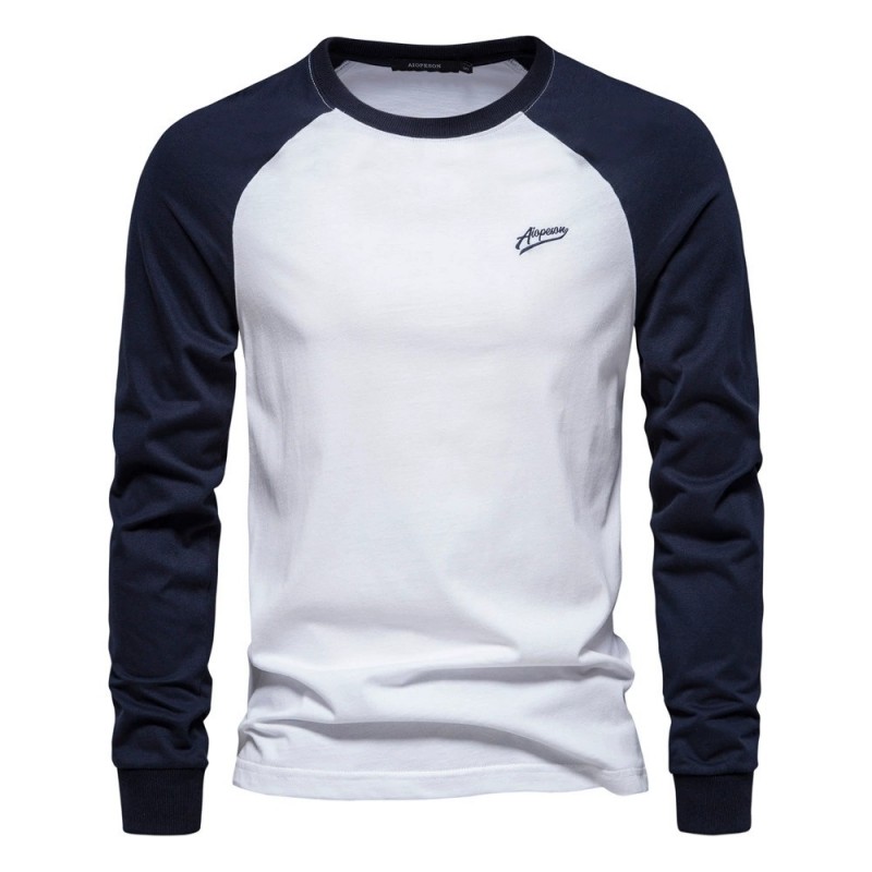 Men's Color Block Long Sleeve T Shirt Crew Neck Casual Basic Fall Tee Tops m082