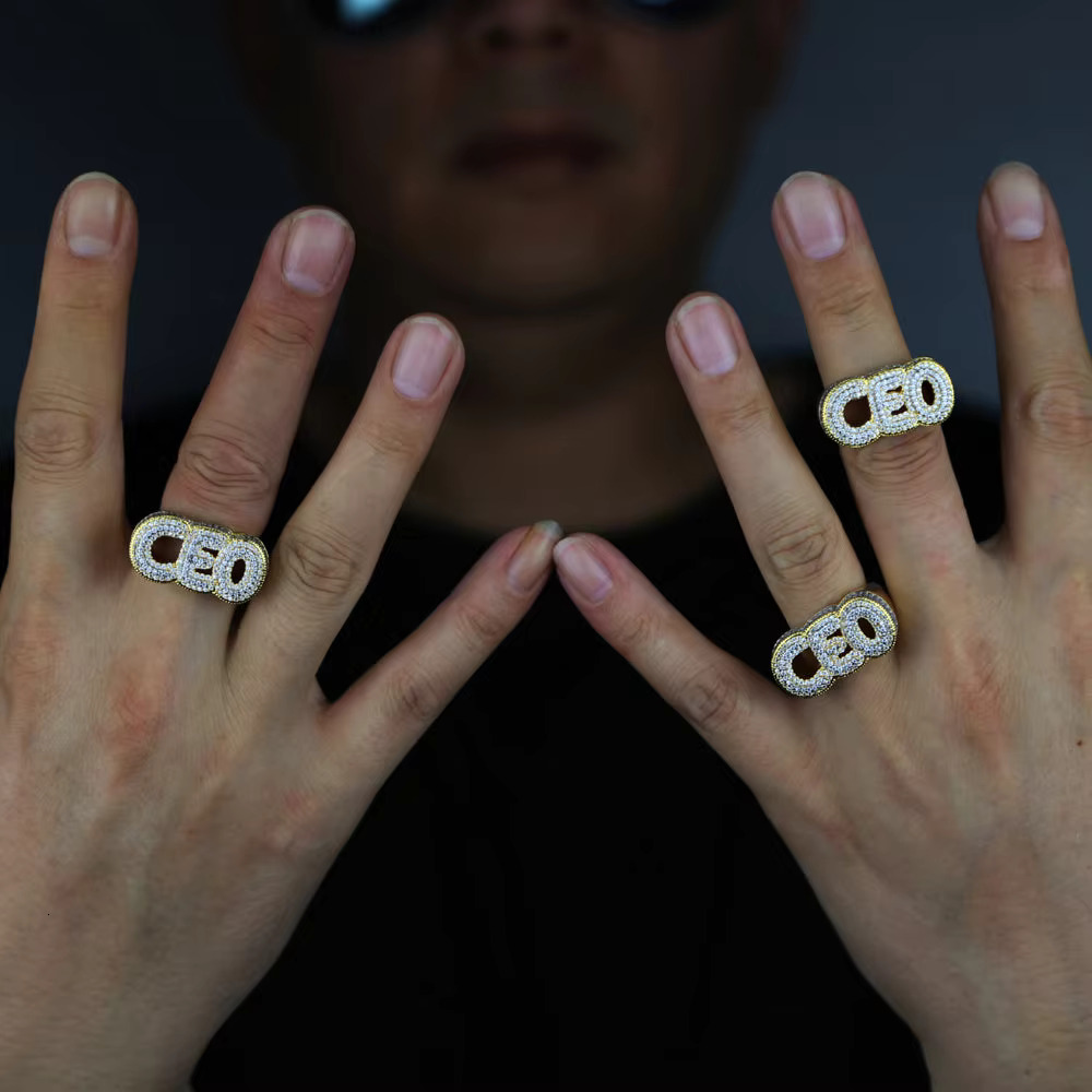 Round Moissanite CEO Men Ring Fully Iced Gold Plated Men Hip Hop Ring for Him