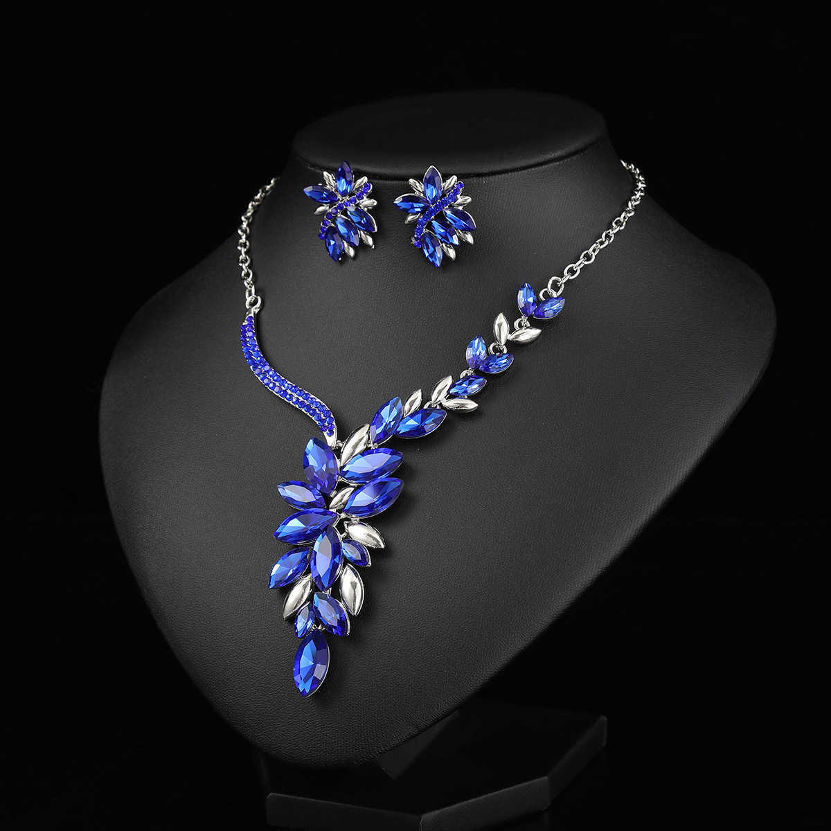 Bridal necklace set alloy diamond studded crystal glass colored jewelry set W250312