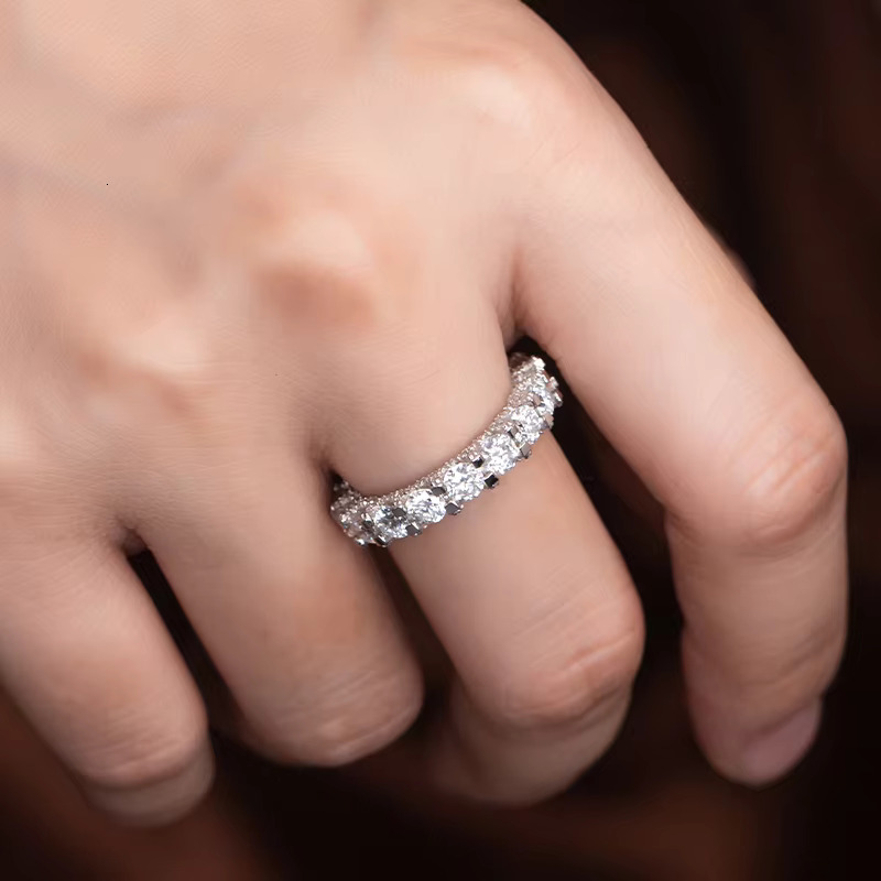 2023 New Design Moissanite Wedding Rings Fully Icy Silver 925 Moissanite Eternity Ring