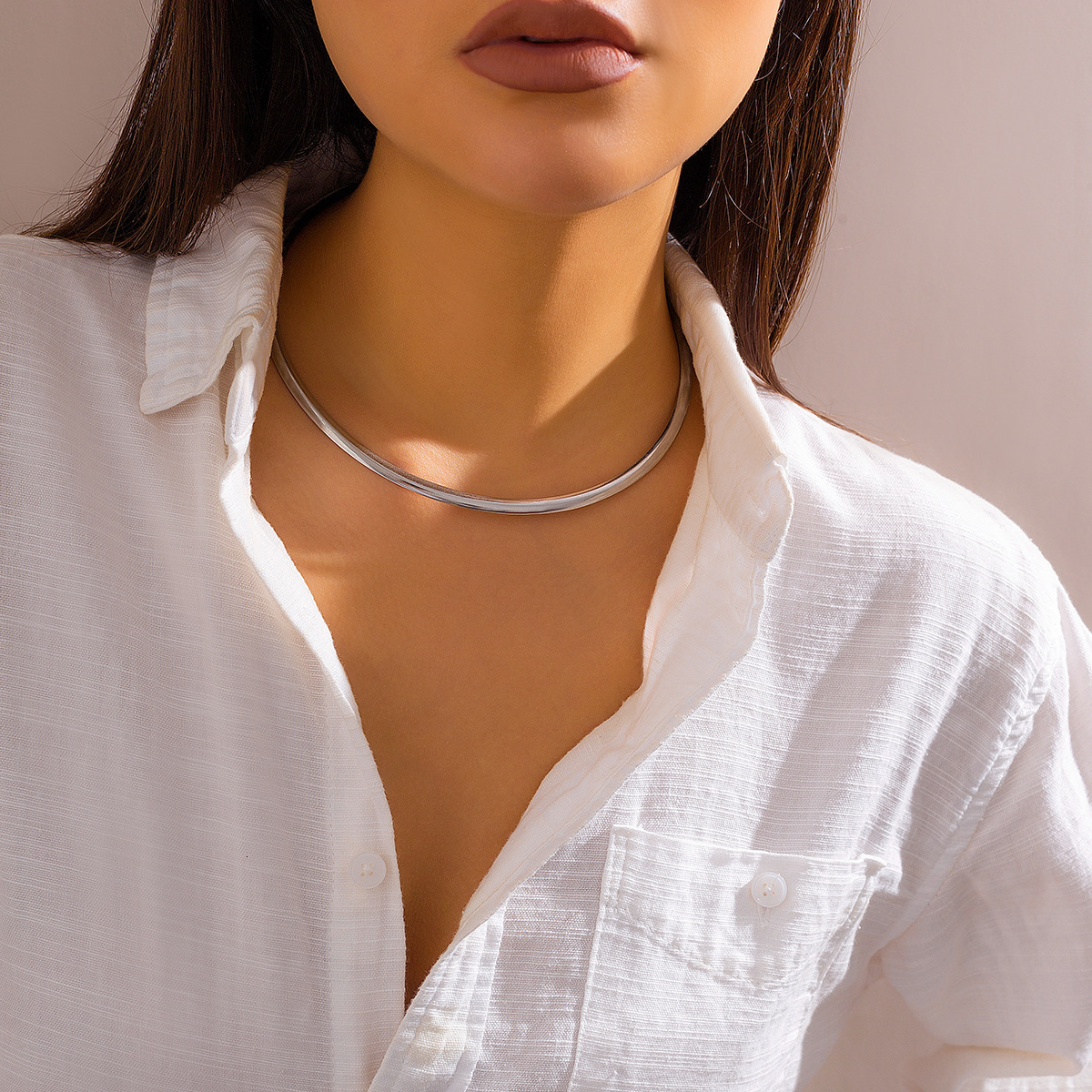 High-end Sense Niche Simple Collar Punk Smooth Ring Cold Wind Collar Jewelry for Women